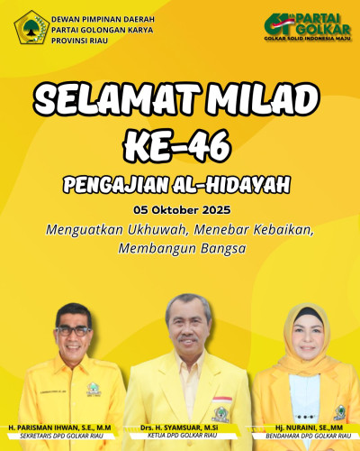 DPD Golkar Riau Ucapkan Selamat Milad ke-46 Pengajian Al-Hidayah: Perkuat Ukhuwah, Tebar Kebaikan, dan Bangun Bangsa